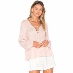 BCBGeneration Lace Up Blouse in Rose Smoke